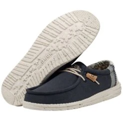 Wally Break Stitch - Navy -Heydude Shoes 110792568 WALLY LINEN NATURAL NAVY LEFT 3 1