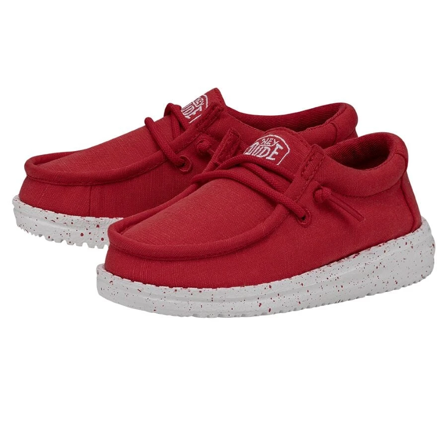 Wally Toddler Slub Canvas - Red Wally Toddler Slub Canvas - Red -Heydude Shoes 40029 610 WALLYTODDLERSLUBCANVAS RED PAIRSIDE