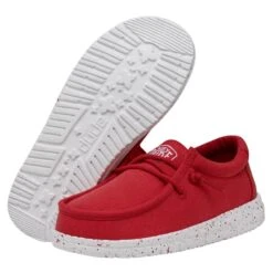 Wally Youth Slub Canvas - Red -Heydude Shoes 40044 610 WALLYYOUTHSLUBCANVAS RED PAIRBOTTOM