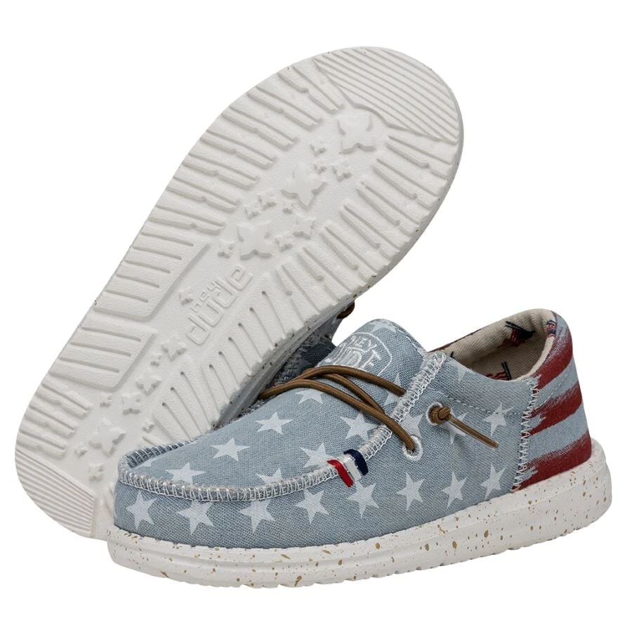 Wally Youth Americana - Denim Star Wally Youth Americana - Denim Star -Heydude Shoes 40479 4NR WALLYAMERICANAYOUTH DENIMSTAR PAIRBOTTOM