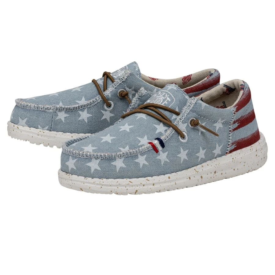 Wally Youth Americana - Denim Star Wally Youth Americana - Denim Star -Heydude Shoes 40479 4NR WALLYAMERICANAYOUTH DENIMSTAR PAIRSIDE