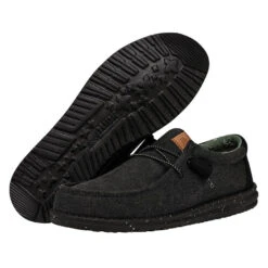 Wally Washed Canvas - Black/Black -Heydude Shoes FW23 M 40296 060 WALLY WASHED CANVAS BLACK BLACK LEFT PAIROUTSOLE