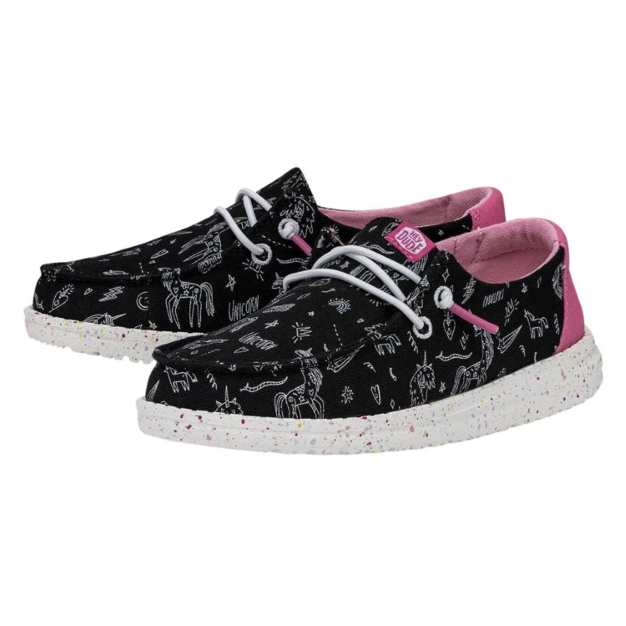 Wendy Youth - Unicorn Black -Heydude Shoes FW23 Y 40452 001 WENDY YOUTH UNICORN BLACK LEFT PAIR